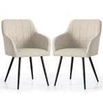 Casa si Gradina - Mobilier - Scaune si fotolii - Scaune - Set 2 scaune dining tapitate cu velur Luxano, cusaturi patrate, 54x58x82 cm, bej - Infinity.ro