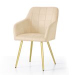 Casa si Gradina - Mobilier - Scaune si fotolii - Scaune - Set 2 scaune dining tapitate cu velur Luxano, cusaturi patrate, picioare aurii, 54x58x82 cm, bej - Infinity.ro