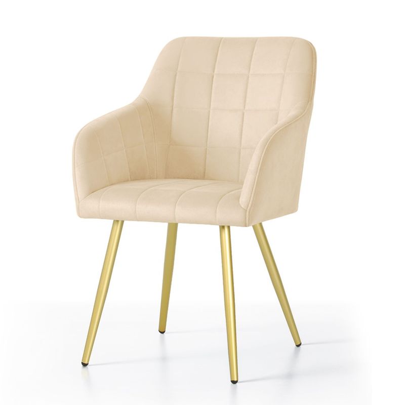Casa si Gradina - Mobilier - Scaune si fotolii - Scaune - Set 2 scaune dining tapitate cu velur Luxano, cusaturi patrate, picioare aurii, 54x58x82 cm, bej - Infinity.ro
