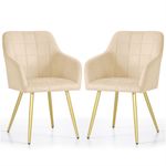 Casa si Gradina - Mobilier - Scaune si fotolii - Scaune - Set 2 scaune dining tapitate cu velur Luxano, cusaturi patrate, picioare aurii, 54x58x82 cm, bej - Infinity.ro