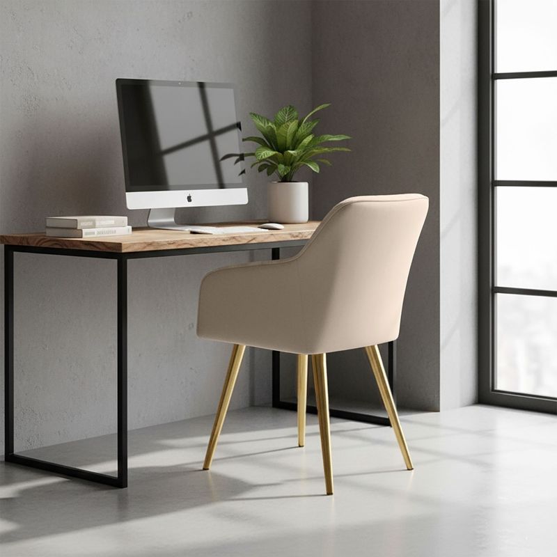 Casa si Gradina - Mobilier - Scaune si fotolii - Scaune - Set 2 scaune dining tapitate cu velur Luxano, cusaturi patrate, picioare aurii, 54x58x82 cm, bej - Infinity.ro