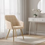 Casa si Gradina - Mobilier - Scaune si fotolii - Scaune - Set 2 scaune dining tapitate cu velur Luxano, cusaturi patrate, picioare aurii, 54x58x82 cm, bej - Infinity.ro