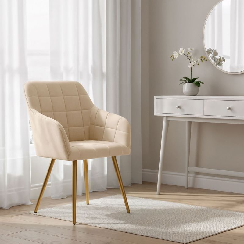 Casa si Gradina - Mobilier - Scaune si fotolii - Scaune - Set 2 scaune dining tapitate cu velur Luxano, cusaturi patrate, picioare aurii, 54x58x82 cm, bej - Infinity.ro