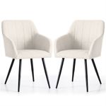 Casa si Gradina - Mobilier - Scaune si fotolii - Scaune - Set 2 scaune dining tapitate cu velur Luxano, cusaturi patrate, 54x58x82 cm, crem - Infinity.ro