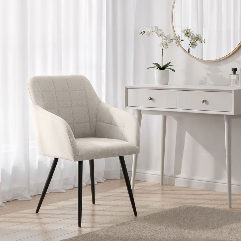Casa si Gradina - Mobilier - Scaune si fotolii - Scaune - Set 2 scaune dining tapitate cu velur Luxano, cusaturi patrate, 54x58x82 cm, crem - Infinity.ro