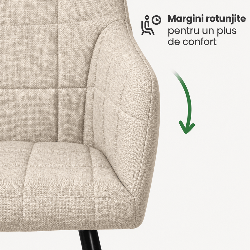 Casa si Gradina - Mobilier - Scaune si fotolii - Scaune - Set 2 scaune dining tapitate cu velur Luxano, cusaturi patrate, 54x58x82 cm, bej - Infinity.ro