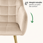 Casa si Gradina - Mobilier - Scaune si fotolii - Scaune - Set 2 scaune dining tapitate cu velur Luxano, cusaturi patrate, picioare aurii, 54x58x82 cm, bej - Infinity.ro