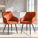 Casa si Gradina - Mobilier - Scaune si fotolii - Scaune - Set 2 scaune dining tapitate cu velur Luxano, cusaturi patrate, 54x58x82 cm, aramiu - Infinity.ro