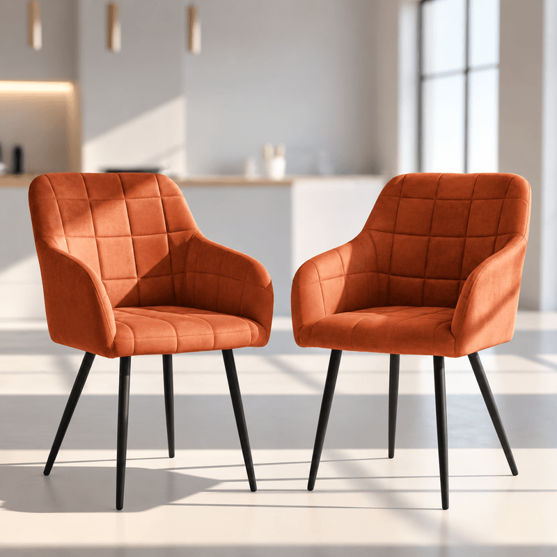Casa si Gradina - Mobilier - Scaune si fotolii - Scaune - Set 2 scaune dining tapitate cu velur Luxano, cusaturi patrate, 54x58x82 cm, aramiu - Infinity.ro