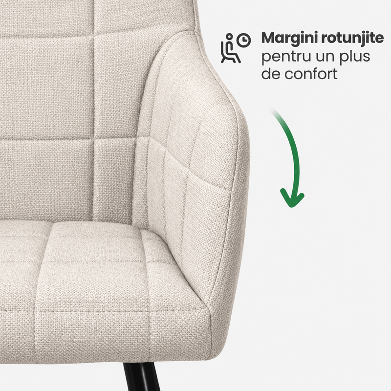 Casa si Gradina - Mobilier - Scaune si fotolii - Scaune - Set 2 scaune dining tapitate cu velur Luxano, cusaturi patrate, 54x58x82 cm, crem - Infinity.ro