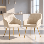 Casa si Gradina - Mobilier - Scaune si fotolii - Scaune - Set 2 scaune dining tapitate cu velur Luxano, cusaturi patrate, picioare aurii, 54x58x82 cm, bej - Infinity.ro