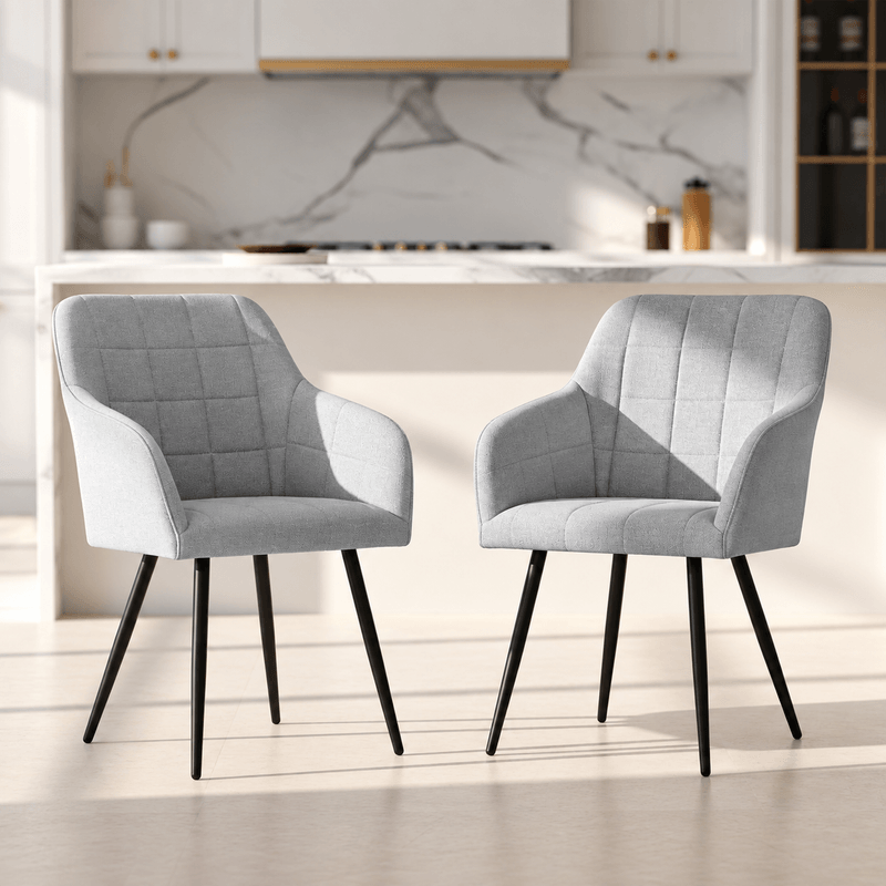 Casa si Gradina - Mobilier - Scaune si fotolii - Scaune - Set 2 scaune dining tapitate cu velur Luxano, cusaturi patrate, 54x58x82 cm, gri deschis - Infinity.ro