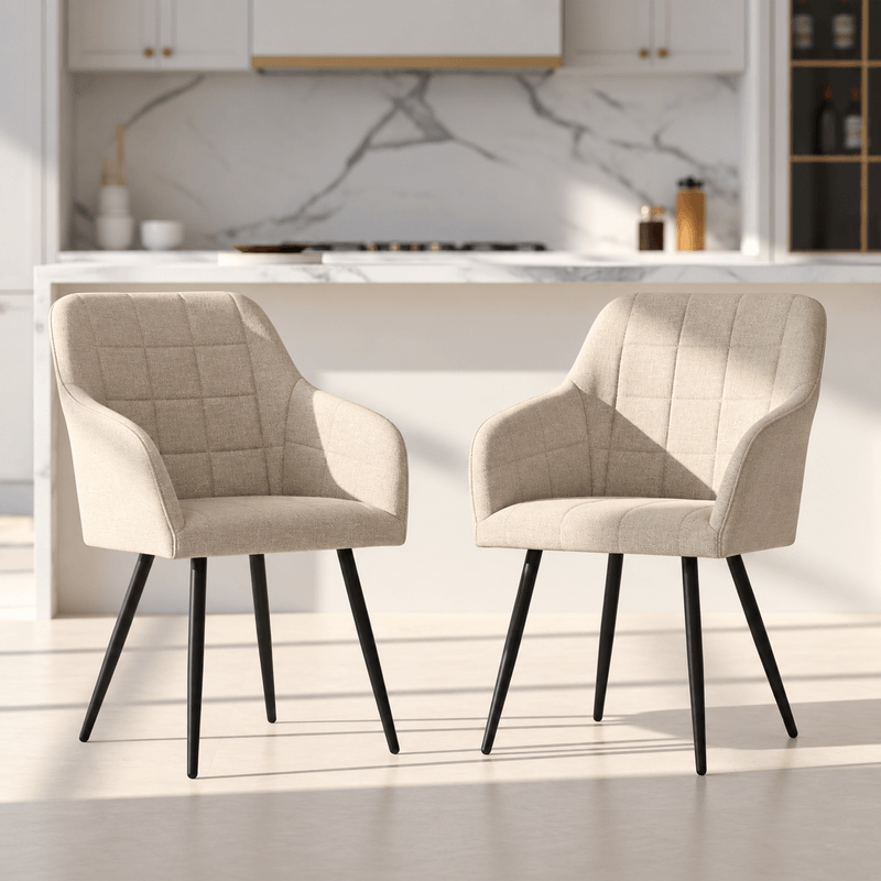 Casa si Gradina - Mobilier - Scaune si fotolii - Scaune - Set 2 scaune dining tapitate cu velur Luxano, cusaturi patrate, 54x58x82 cm, bej - Infinity.ro