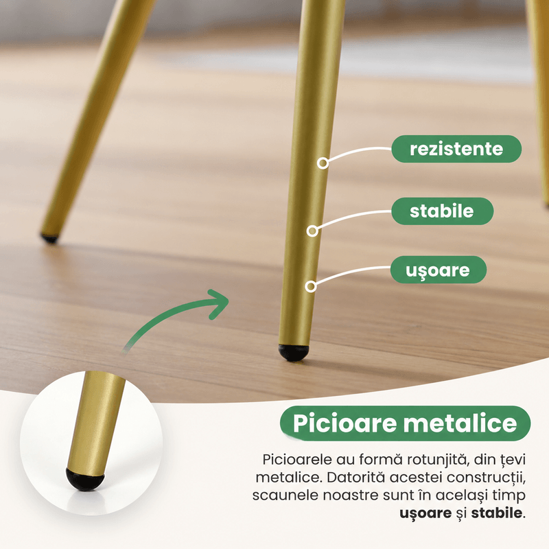 Casa si Gradina - Mobilier - Scaune si fotolii - Scaune - Set 2 scaune dining tapitate cu velur Luxano, cusaturi patrate, picioare aurii, 54x58x82 cm, bej - Infinity.ro