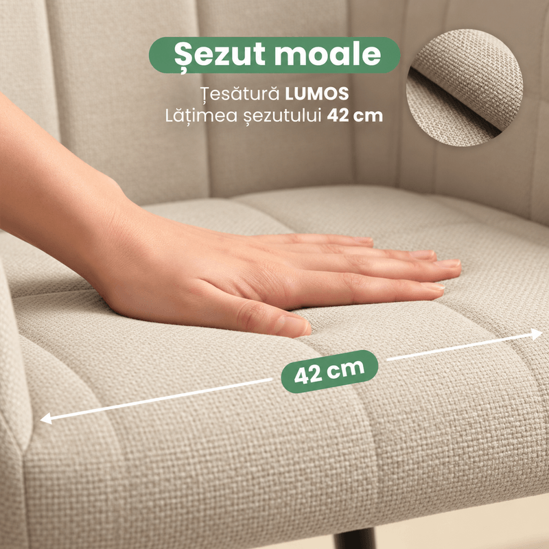 Casa si Gradina - Mobilier - Scaune si fotolii - Scaune - Set 2 scaune dining tapitate cu velur Luxano, cusaturi patrate, 54x58x82 cm, bej - Infinity.ro