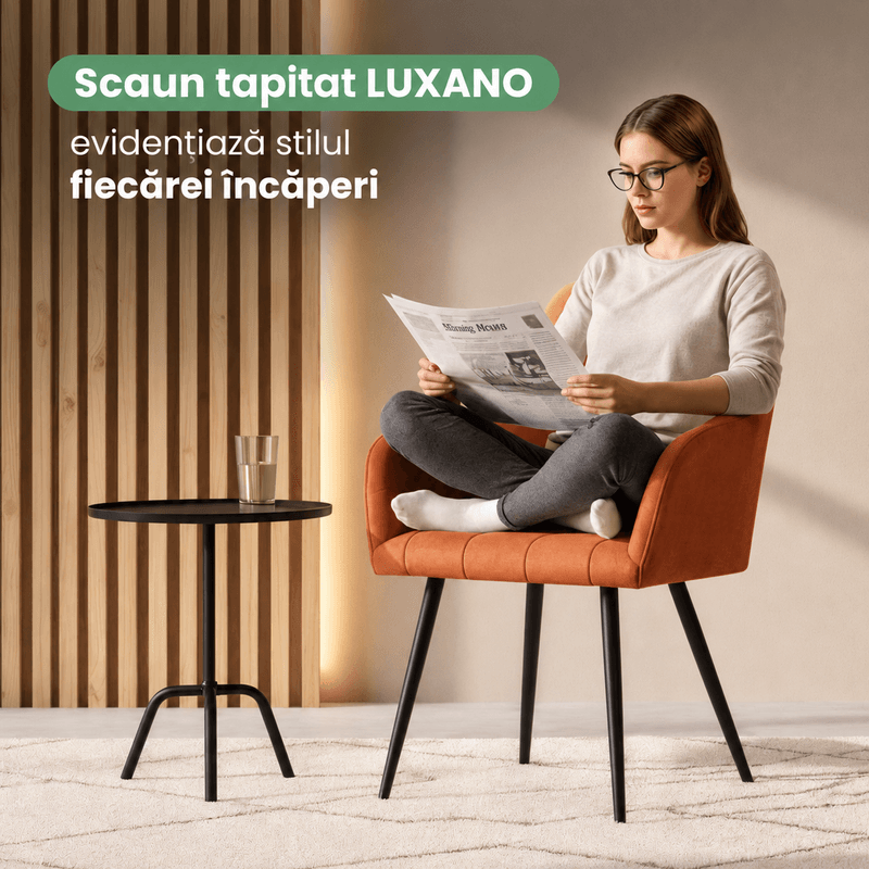Casa si Gradina - Mobilier - Scaune si fotolii - Scaune - Set 2 scaune dining tapitate cu velur Luxano, cusaturi patrate, 54x58x82 cm, aramiu - Infinity.ro