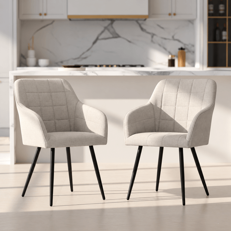 Casa si Gradina - Mobilier - Scaune si fotolii - Scaune - Set 2 scaune dining tapitate cu velur Luxano, cusaturi patrate, 54x58x82 cm, crem - Infinity.ro