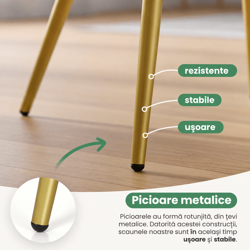 Casa si Gradina - Mobilier - Scaune si fotolii - Scaune - Set 2 scaune dining tapitate cu velur Luxano, cusaturi patrate, picioare aurii, 54x58x82 cm, verde - Infinity.ro