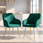 Casa si Gradina - Mobilier - Scaune si fotolii - Scaune - Set 2 scaune dining tapitate cu velur Luxano, cusaturi patrate, picioare aurii, 54x58x82 cm, verde - Infinity.ro