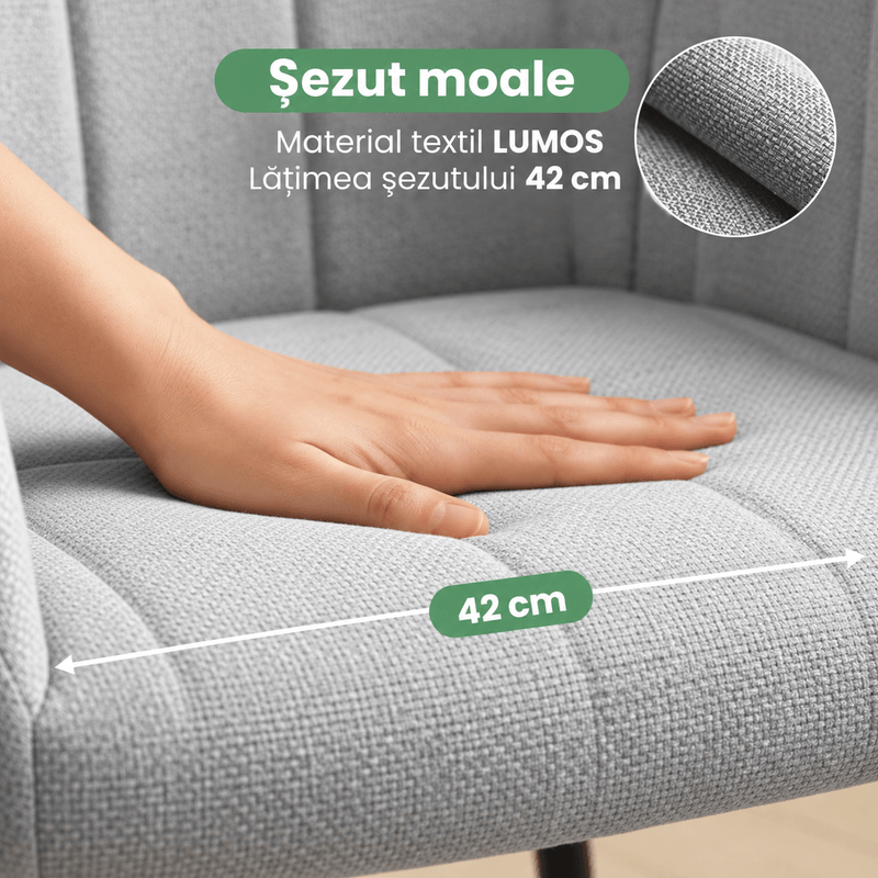 Casa si Gradina - Mobilier - Scaune si fotolii - Scaune - Set 2 scaune dining tapitate cu velur Luxano, cusaturi patrate, 54x58x82 cm, gri deschis - Infinity.ro