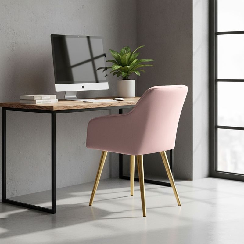 Casa si Gradina - Mobilier - Scaune si fotolii - Scaune - Set 2 scaune dining tapitate cu velur Luxano, cusaturi patrate, picioare aurii, 54x58x82 cm, roz - Infinity.ro