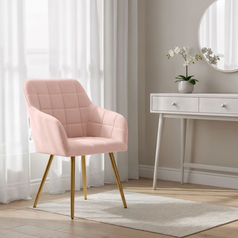 Casa si Gradina - Mobilier - Scaune si fotolii - Scaune - Set 2 scaune dining tapitate cu velur Luxano, cusaturi patrate, picioare aurii, 54x58x82 cm, roz - Infinity.ro