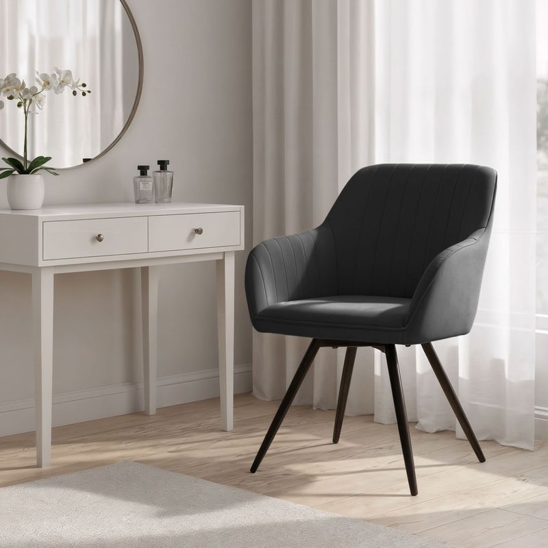 Casa si Gradina - Mobilier - Scaune si fotolii - Scaune - Set 2 scaune dining rotative tapitate din catifea Turno, 55x58x83 cm, maxim 120 kg, negru - Infinity.ro