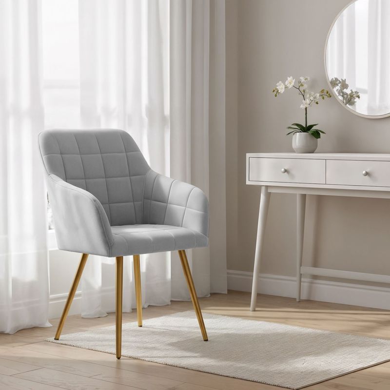 Casa si Gradina - Mobilier - Scaune si fotolii - Scaune - Set 2 scaune dining tapitate cu velur Luxano, cusaturi patrate, picioare aurii, 54x58x82 cm, gri - Infinity.ro