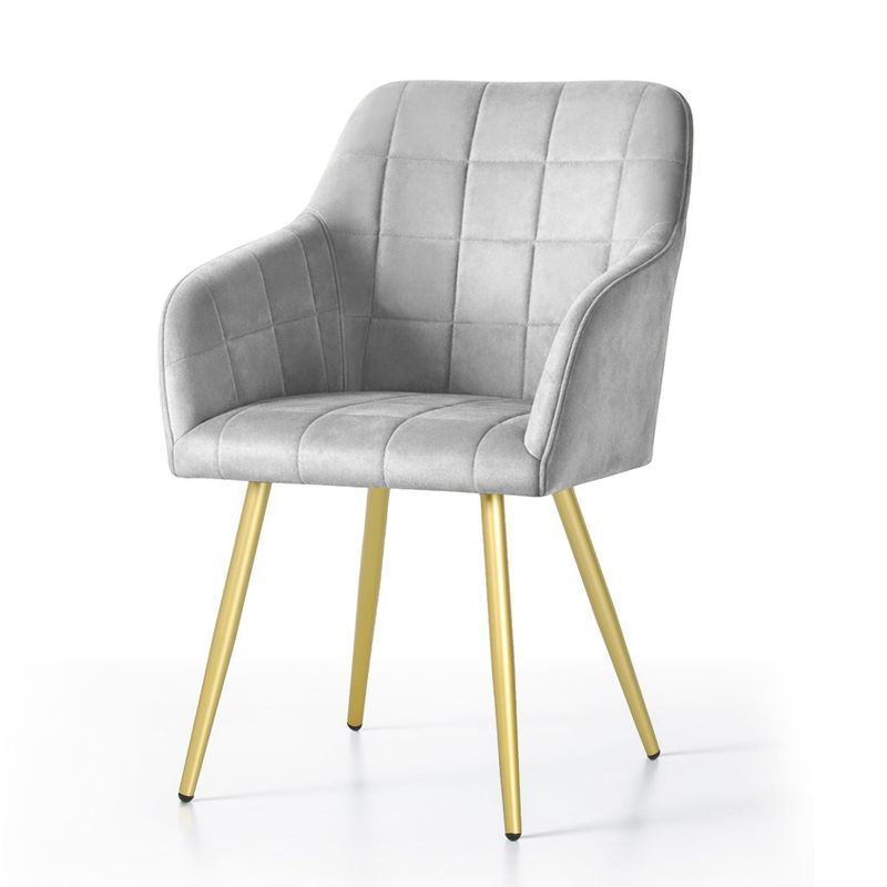 Casa si Gradina - Mobilier - Scaune si fotolii - Scaune - Set 2 scaune dining tapitate cu velur Luxano, cusaturi patrate, picioare aurii, 54x58x82 cm, gri - Infinity.ro