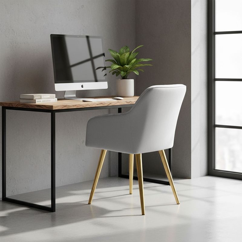 Casa si Gradina - Mobilier - Scaune si fotolii - Scaune - Set 2 scaune dining tapitate cu velur Luxano, cusaturi patrate, picioare aurii, 54x58x82 cm, gri - Infinity.ro