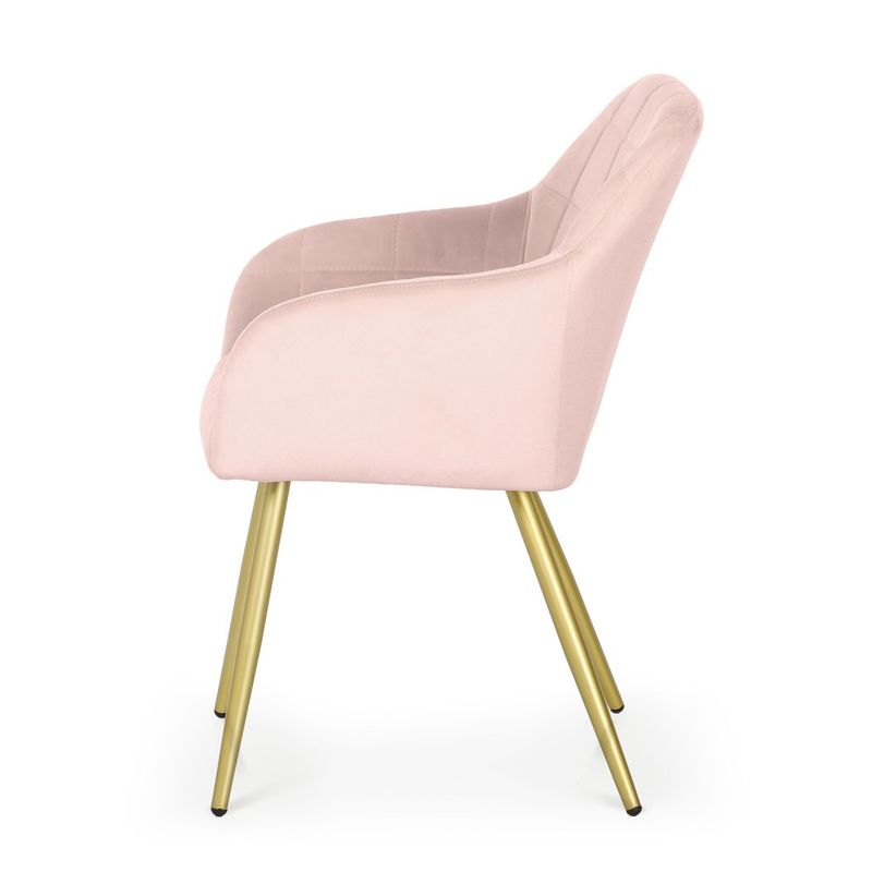 Casa si Gradina - Mobilier - Scaune si fotolii - Scaune - Set 2 scaune dining tapitate cu velur Luxano, cusaturi patrate, picioare aurii, 54x58x82 cm, roz - Infinity.ro