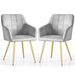 Casa si Gradina - Mobilier - Scaune si fotolii - Scaune - Set 2 scaune dining tapitate cu velur Luxano, cusaturi patrate, picioare aurii, 54x58x82 cm, gri - Infinity.ro