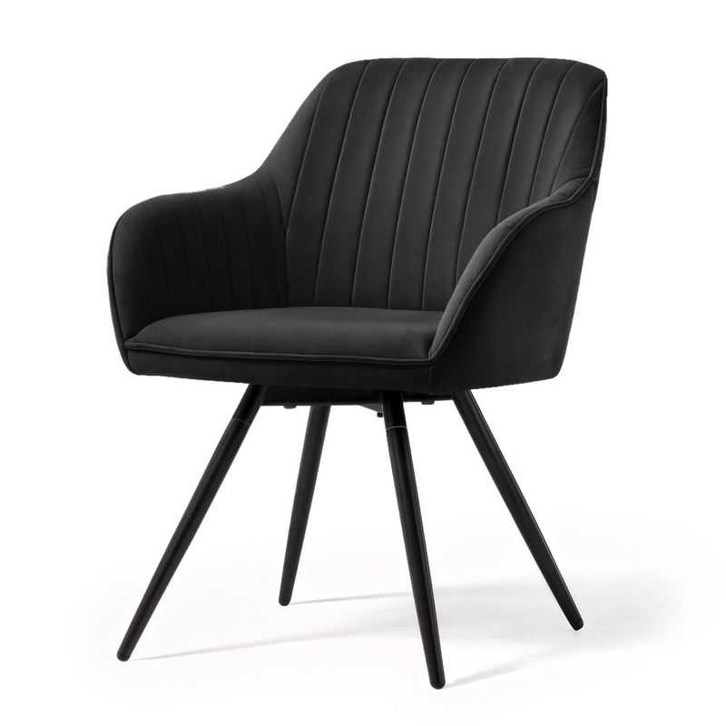 Casa si Gradina - Mobilier - Scaune si fotolii - Scaune - Set 2 scaune dining rotative tapitate din catifea Turno, 55x58x83 cm, maxim 120 kg, negru - Infinity.ro