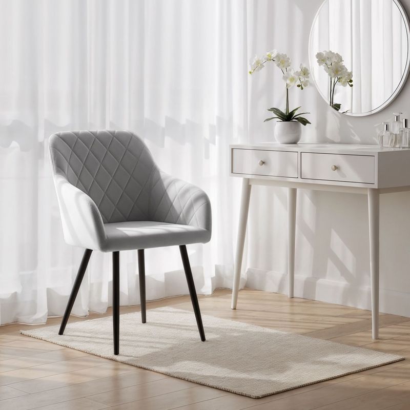 Casa si Gradina - Mobilier - Scaune si fotolii - Scaune - Set 2 scaune dining tapitate Velto, catifea, matlasate cu romburi, 52x58x82 cm, maxim 120 kg, gri - Infinity.ro