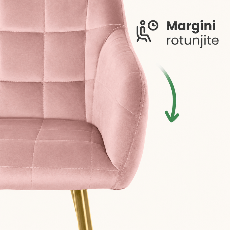 Casa si Gradina - Mobilier - Scaune si fotolii - Scaune - Set 2 scaune dining tapitate cu velur Luxano, cusaturi patrate, picioare aurii, 54x58x82 cm, roz - Infinity.ro