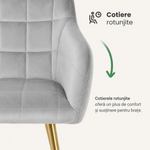 Casa si Gradina - Mobilier - Scaune si fotolii - Scaune - Set 2 scaune dining tapitate cu velur Luxano, cusaturi patrate, picioare aurii, 54x58x82 cm, gri - Infinity.ro