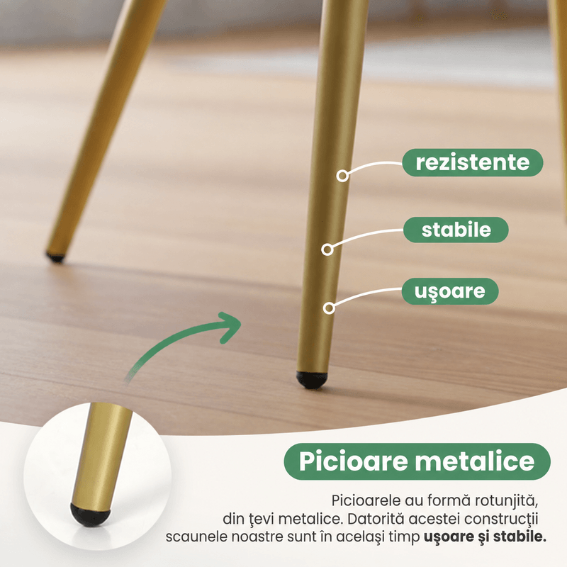 Casa si Gradina - Mobilier - Scaune si fotolii - Scaune - Set 2 scaune dining tapitate cu velur Luxano, cusaturi patrate, picioare aurii, 54x58x82 cm, roz - Infinity.ro