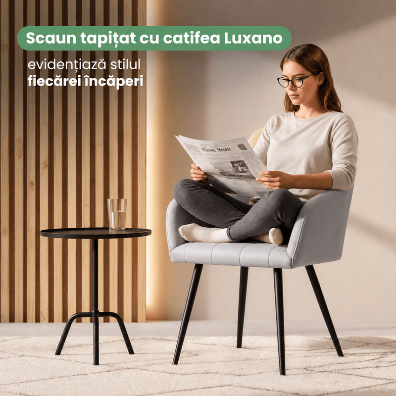 Casa si Gradina - Mobilier - Scaune si fotolii - Scaune - Set 2 scaune dining tapitate cu velur Luxano, cusaturi patrate, 54x58x82 cm, gri - Infinity.ro