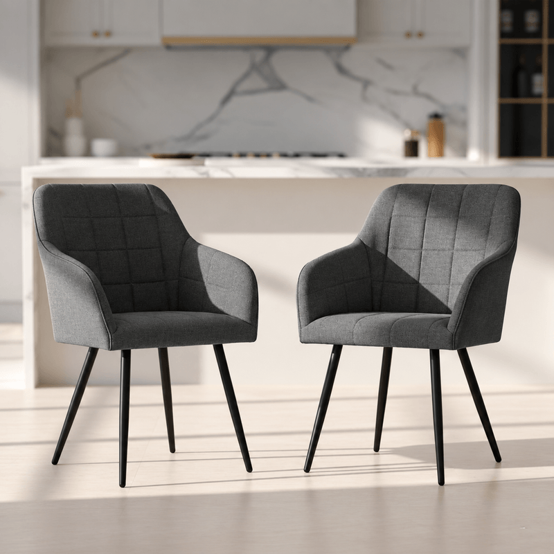 Casa si Gradina - Mobilier - Scaune si fotolii - Scaune - Set 2 scaune dining tapitate cu velur Luxano, cusaturi patrate, 54x58x82 cm, gri inchis - Infinity.ro