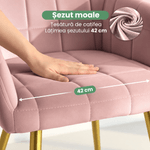 Casa si Gradina - Mobilier - Scaune si fotolii - Scaune - Set 2 scaune dining tapitate cu velur Luxano, cusaturi patrate, picioare aurii, 54x58x82 cm, roz - Infinity.ro