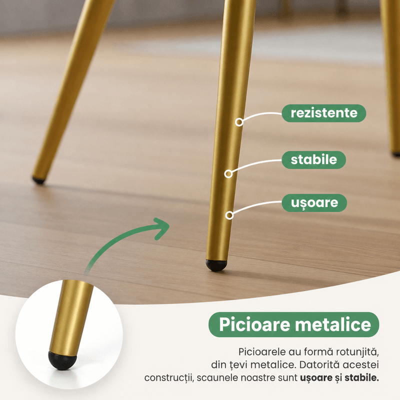 Casa si Gradina - Mobilier - Scaune si fotolii - Scaune - Set 2 scaune dining tapitate cu velur Luxano, cusaturi patrate, picioare aurii, 54x58x82 cm, gri - Infinity.ro