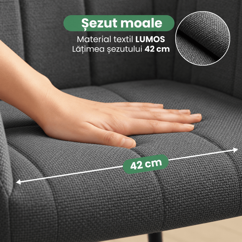 Casa si Gradina - Mobilier - Scaune si fotolii - Scaune - Set 2 scaune dining tapitate cu velur Luxano, cusaturi patrate, 54x58x82 cm, gri inchis - Infinity.ro
