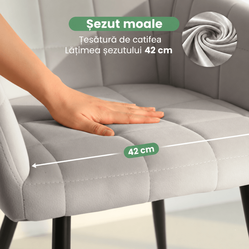 Casa si Gradina - Mobilier - Scaune si fotolii - Scaune - Set 2 scaune dining tapitate cu velur Luxano, cusaturi patrate, 54x58x82 cm, gri - Infinity.ro