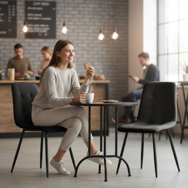 Casa si Gradina - Mobilier - Scaune si fotolii - Scaune - Set 4 scaune dining tapitate Nero din catifea, sezut matlasat, picioare metalice, 46x44x87 cm, maxim 130 kg, negru - Infinity.ro