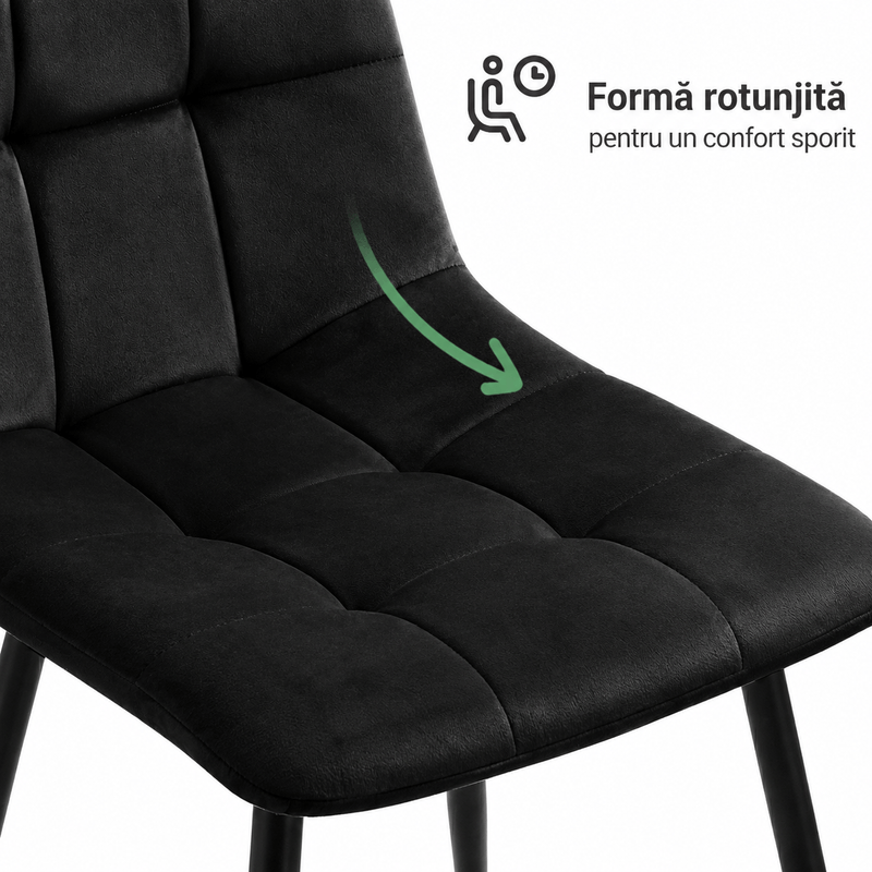 Casa si Gradina - Mobilier - Scaune si fotolii - Scaune - Set 4 scaune dining tapitate Nero din catifea, sezut matlasat, picioare metalice, 46x44x87 cm, maxim 130 kg, negru - Infinity.ro