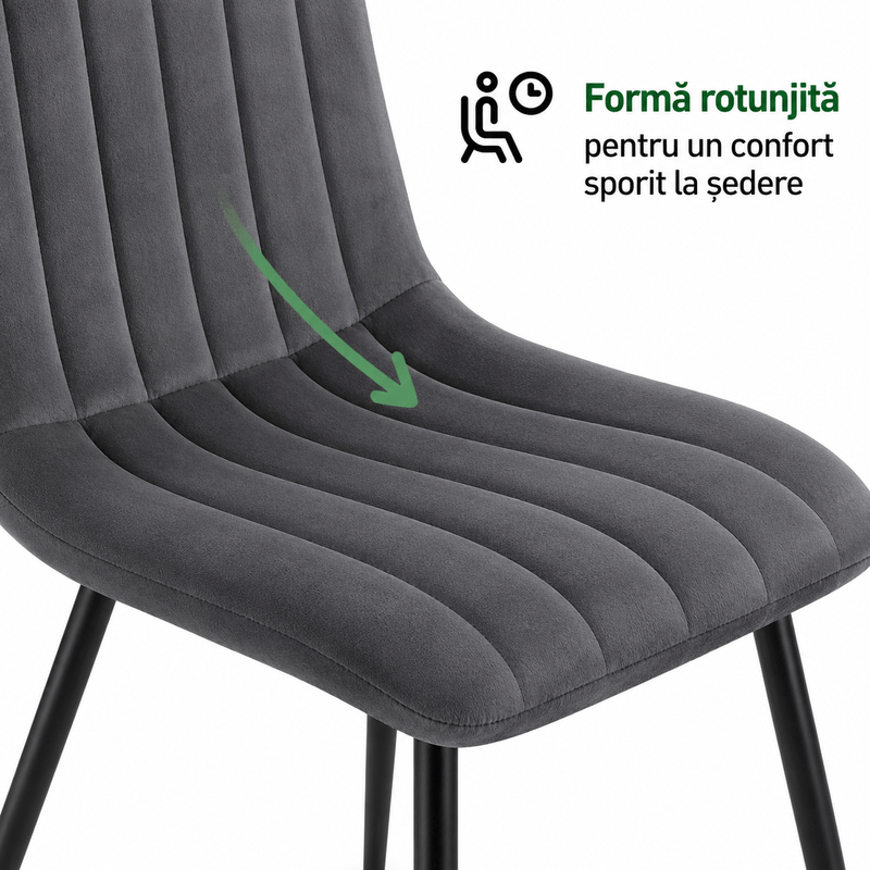 Casa si Gradina - Mobilier - Scaune si fotolii - Scaune - Set 4 scaune dining tapitate din catifea, capitonate Livo, 46x44x87 cm, maxim 130 kg, gri inchis - Infinity.ro