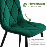 Casa si Gradina - Mobilier - Scaune si fotolii - Scaune - Set 4 scaune tapitate din catifea Milo, sezut matlasat, picioare metalice, 46x44x87 cm, maxim 130 kg, verde - Infinity.ro