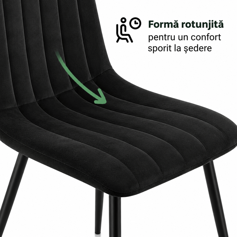 Casa si Gradina - Mobilier - Scaune si fotolii - Scaune - Set 4 scaune dining tapitate din catifea, capitonate Livo, 46x44x87 cm, maxim 130 kg, negru - Infinity.ro