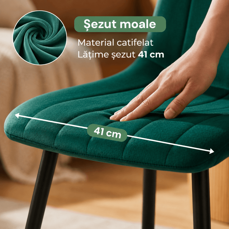 Casa si Gradina - Mobilier - Scaune si fotolii - Scaune - Set 4 scaune dining tapitate din catifea, capitonate Livo, 46x44x87 cm, maxim 130 kg, verde - Infinity.ro