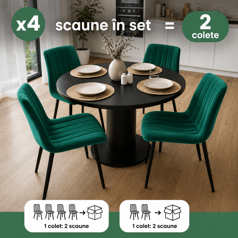 Casa si Gradina - Mobilier - Scaune si fotolii - Scaune - Set 4 scaune dining tapitate din catifea, capitonate Livo, 46x44x87 cm, maxim 130 kg, verde - Infinity.ro